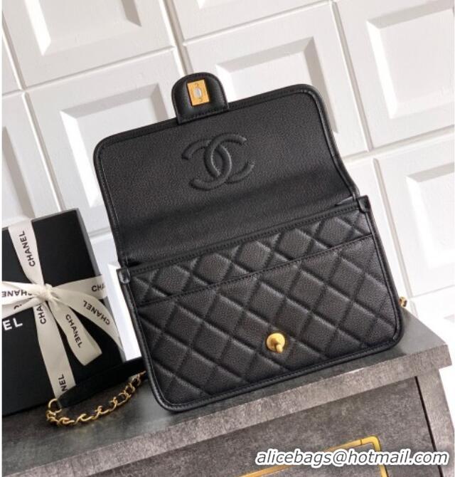 Famous Brand Chanel Grained Shiny Calfskin Flap Bag with Top Handle AS3653 Black 2025