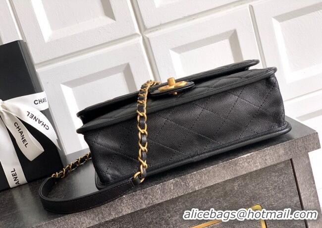 Famous Brand Chanel Grained Shiny Calfskin Flap Bag with Top Handle AS3653 Black 2025