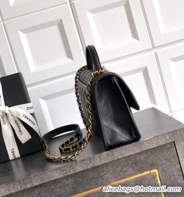 Famous Brand Chanel Grained Shiny Calfskin Flap Bag with Top Handle AS3653 Black 2025