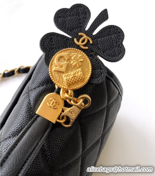 Famous Brand Chanel Grained Shiny Calfskin Flap Bag with Top Handle AS3653 Black 2025
