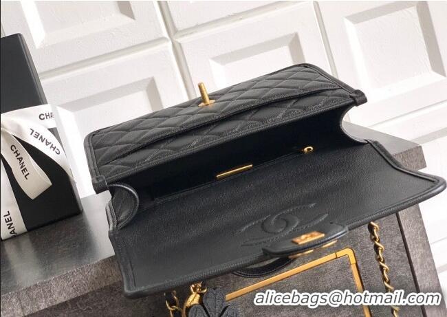 Famous Brand Chanel Grained Shiny Calfskin Flap Bag with Top Handle AS3653 Black 2025