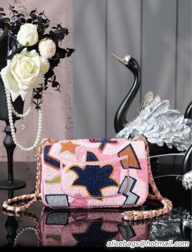 Top Quality Chanel Sequins Mini Classic Flap Bag A69900 Pink 2025