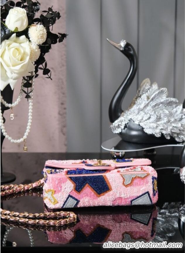 Top Quality Chanel Sequins Mini Classic Flap Bag A69900 Pink 2025