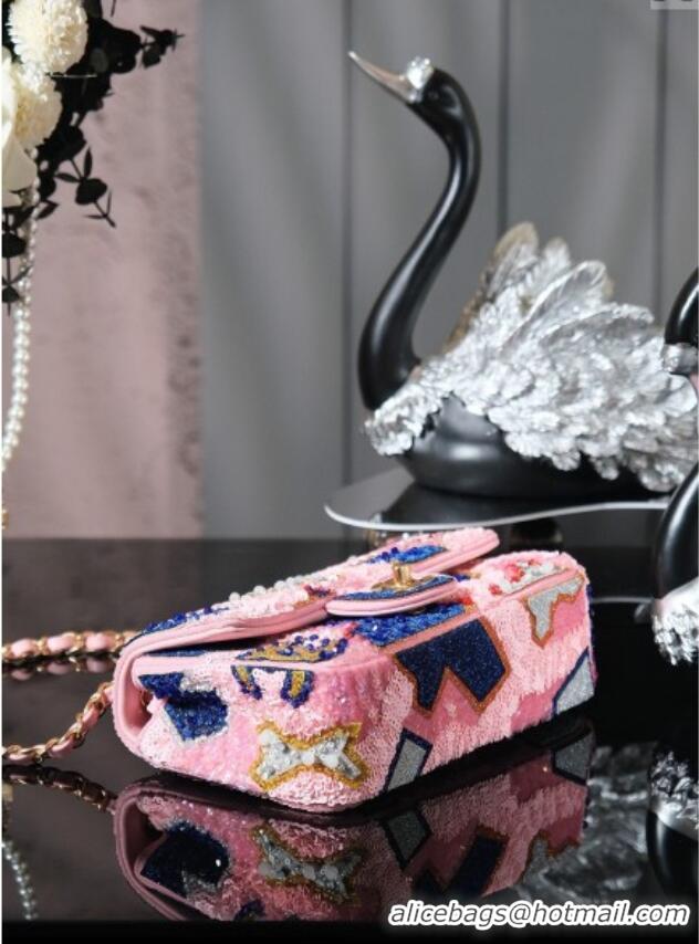 Top Quality Chanel Sequins Mini Classic Flap Bag A69900 Pink 2025