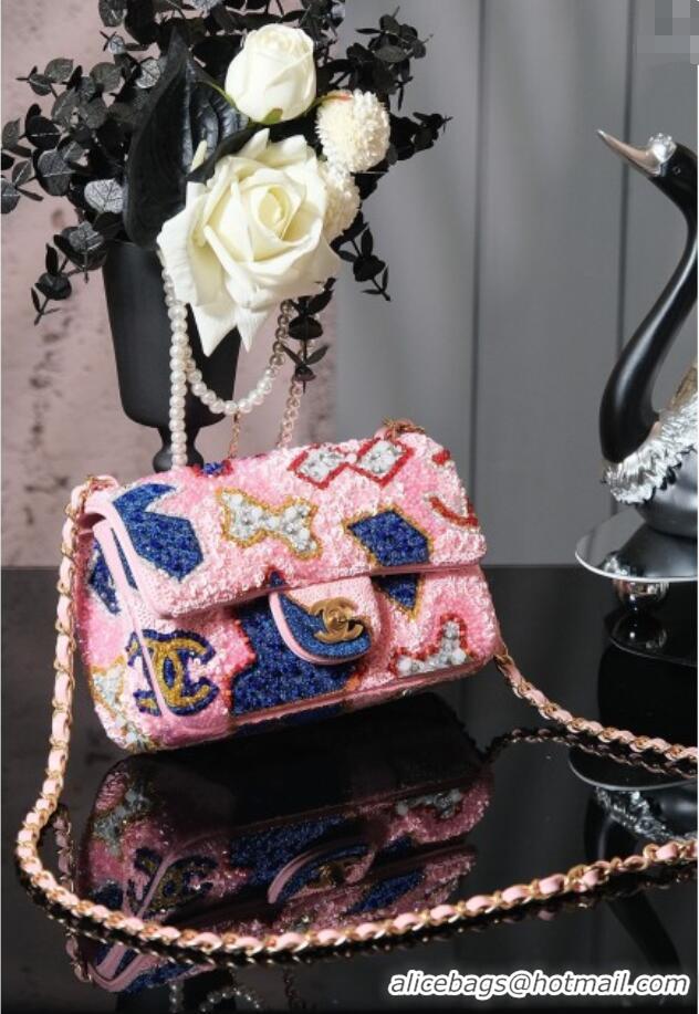 Top Quality Chanel Sequins Mini Classic Flap Bag A69900 Pink 2025