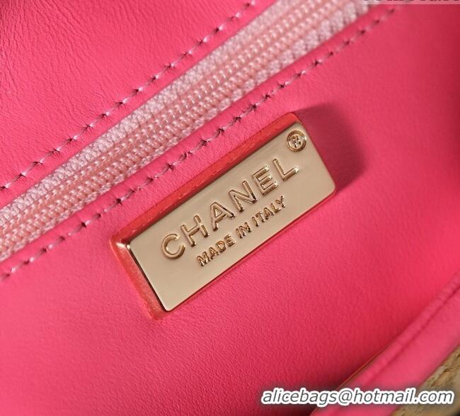 Best Quality Chanel Raffia Straw and Calfskin Large Flap Bag AS5929 Beige/Pink 2025