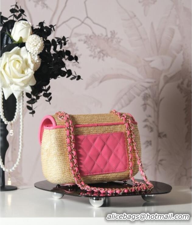 Best Quality Chanel Raffia Straw and Calfskin Large Flap Bag AS5929 Beige/Pink 2025