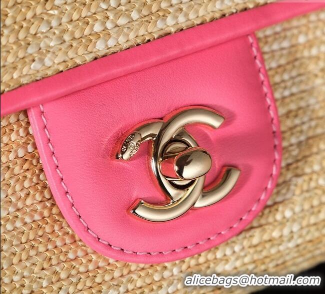 Best Quality Chanel Raffia Straw and Calfskin Large Flap Bag AS5929 Beige/Pink 2025