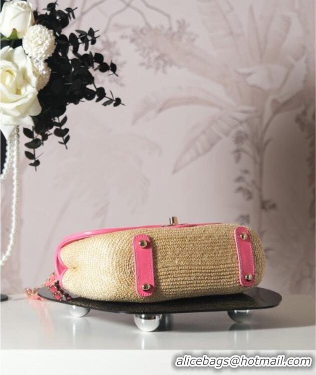 Best Quality Chanel Raffia Straw and Calfskin Large Flap Bag AS5929 Beige/Pink 2025