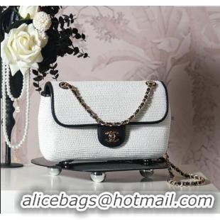 Trendy Design Chanel Raffia Straw and Calfskin Large Flap Bag AS5929 White/Black 2025