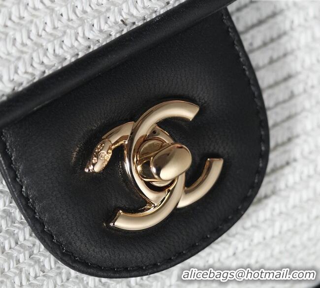 Trendy Design Chanel Raffia Straw and Calfskin Large Flap Bag AS5929 White/Black 2025