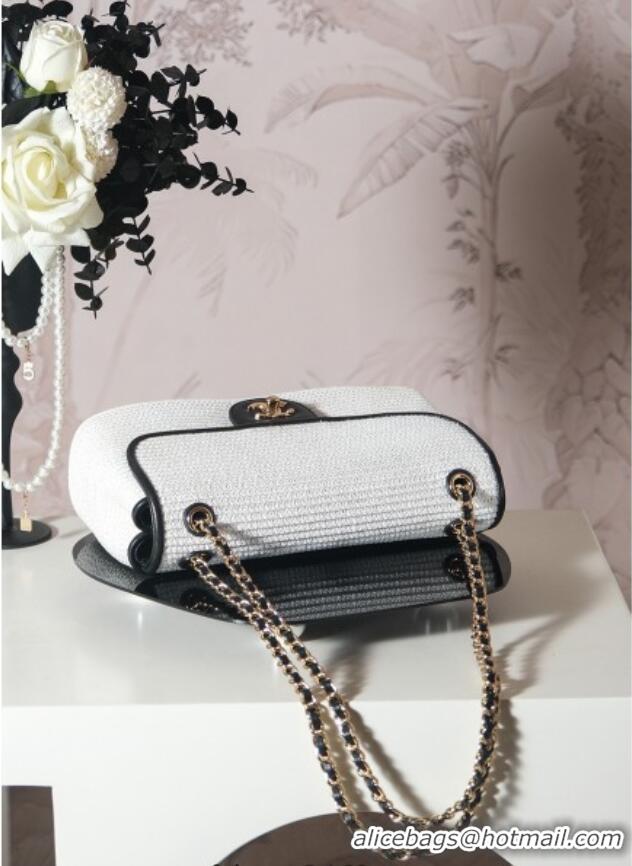 Trendy Design Chanel Raffia Straw and Calfskin Large Flap Bag AS5929 White/Black 2025