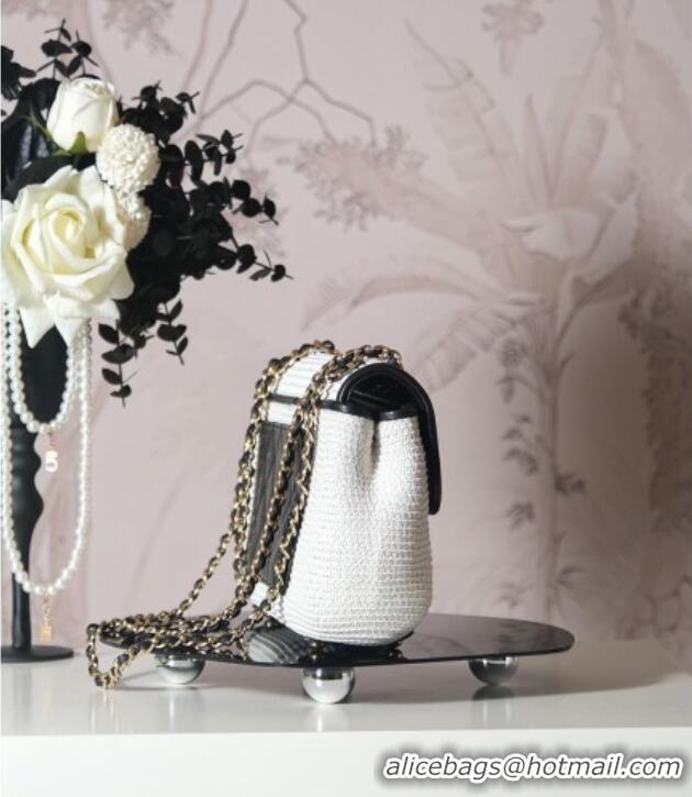 Trendy Design Chanel Raffia Straw and Calfskin Large Flap Bag AS5929 White/Black 2025