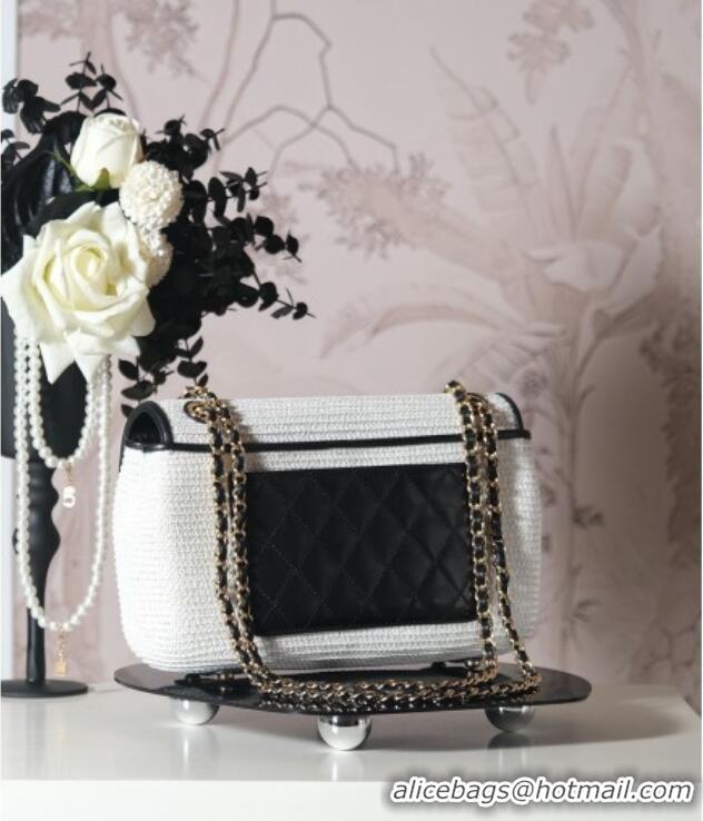 Trendy Design Chanel Raffia Straw and Calfskin Large Flap Bag AS5929 White/Black 2025