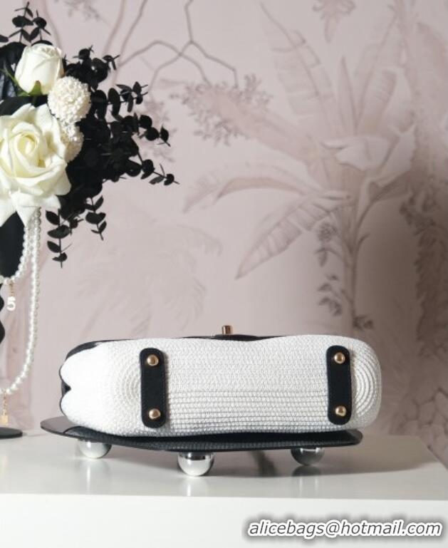 Trendy Design Chanel Raffia Straw and Calfskin Large Flap Bag AS5929 White/Black 2025