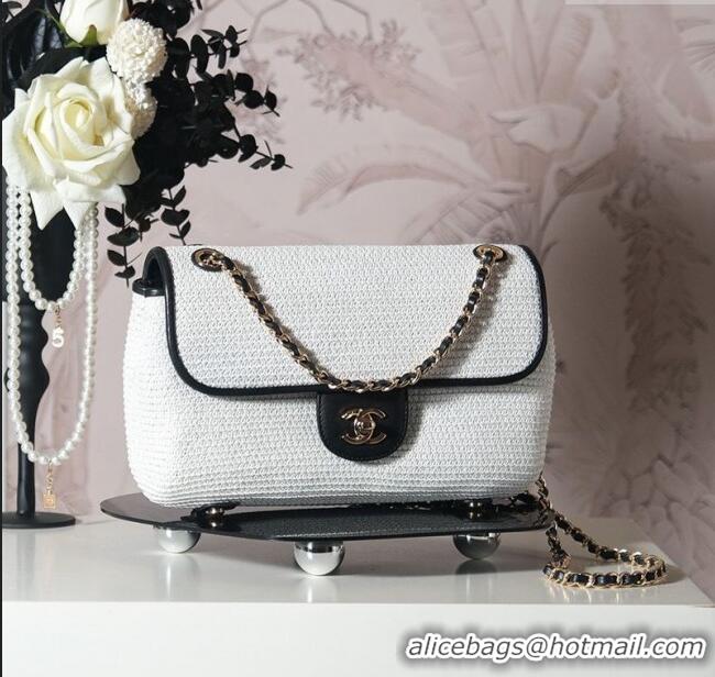 Trendy Design Chanel Raffia Straw and Calfskin Large Flap Bag AS5929 White/Black 2025