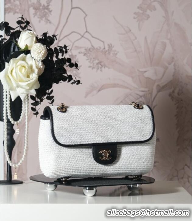 Trendy Design Chanel Raffia Straw and Calfskin Large Flap Bag AS5929 White/Black 2025