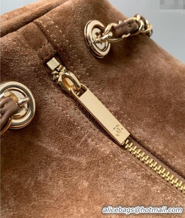 Buy Fashionable Chanel Suede Bowling Bag CH081302 Brown 2025