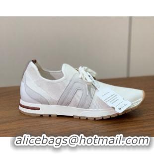 Expensive Loro Piana 360 LP Lady Flexy Walk Sneakers in Knit and Suede White 0708004
