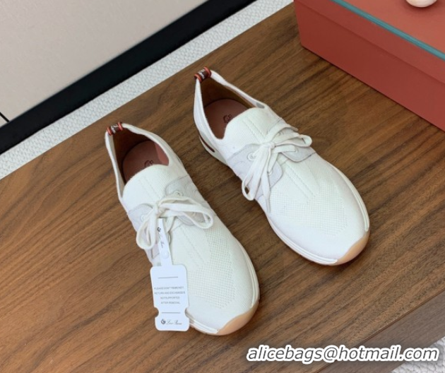 Expensive Loro Piana 360 LP Lady Flexy Walk Sneakers in Knit and Suede White 0708004