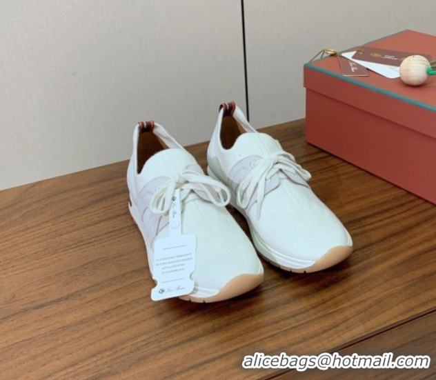Expensive Loro Piana 360 LP Lady Flexy Walk Sneakers in Knit and Suede White 0708004