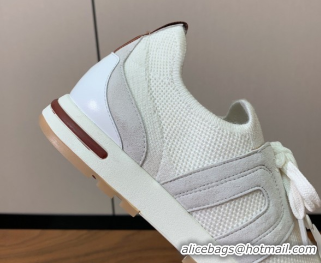 Expensive Loro Piana 360 LP Lady Flexy Walk Sneakers in Knit and Suede White 0708004