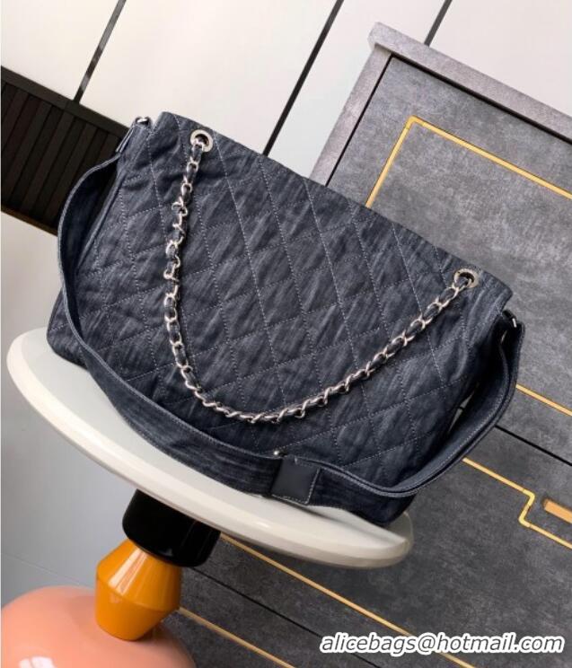 Famous Brand Chanel Quilted Denim Large Flap Bag CH081303 Dark Blue 2025