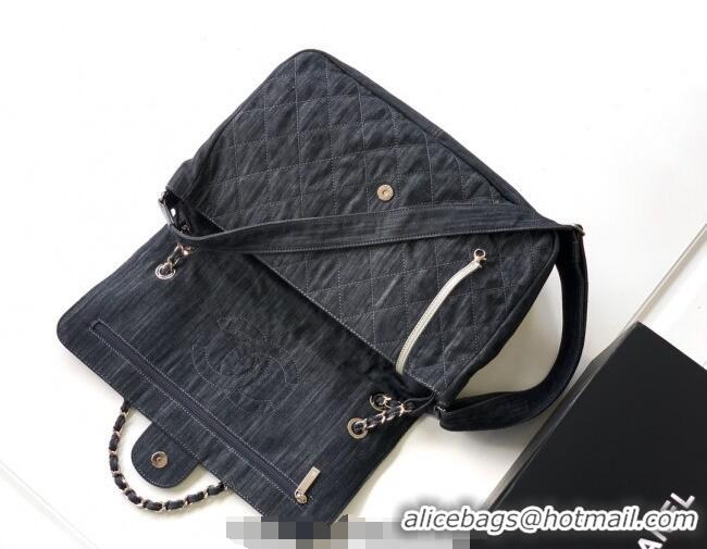 Famous Brand Chanel Quilted Denim Large Flap Bag CH081303 Dark Blue 2025
