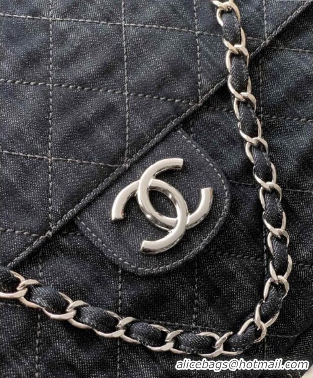 Famous Brand Chanel Quilted Denim Large Flap Bag CH081303 Dark Blue 2025