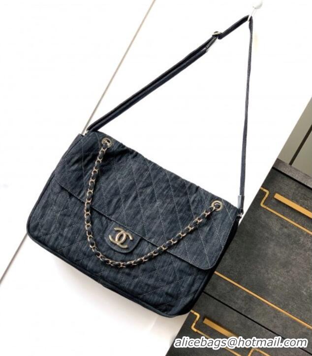 Famous Brand Chanel Quilted Denim Large Flap Bag CH081303 Dark Blue 2025