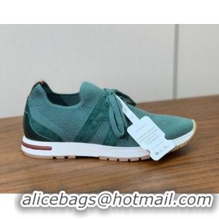 Luxury Loro Piana 360 LP Lady Flexy Walk Sneakers in Knit and Suede Lake Green 0708007