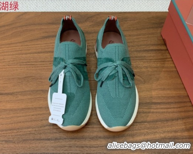 Luxury Loro Piana 360 LP Lady Flexy Walk Sneakers in Knit and Suede Lake Green 0708007