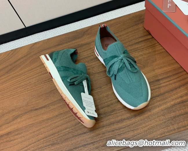 Luxury Loro Piana 360 LP Lady Flexy Walk Sneakers in Knit and Suede Lake Green 0708007