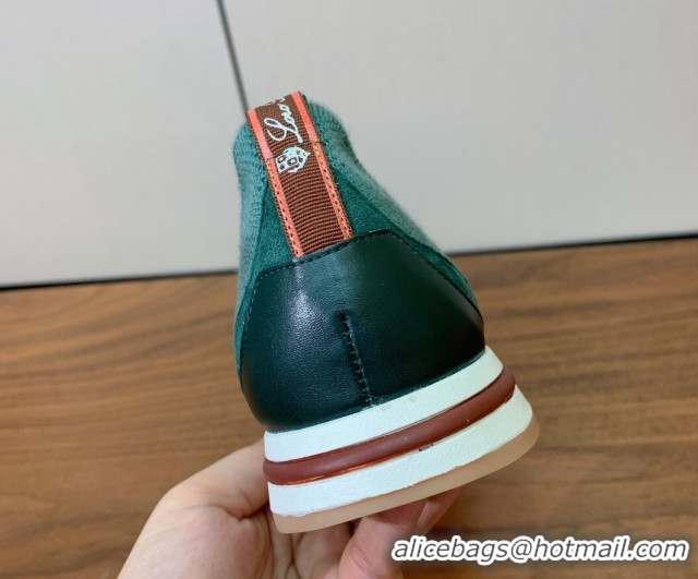 Luxury Loro Piana 360 LP Lady Flexy Walk Sneakers in Knit and Suede Lake Green 0708007