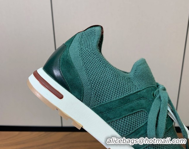 Luxury Loro Piana 360 LP Lady Flexy Walk Sneakers in Knit and Suede Lake Green 0708007