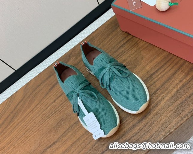 Luxury Loro Piana 360 LP Lady Flexy Walk Sneakers in Knit and Suede Lake Green 0708007