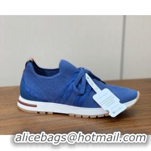 Top Design Loro Piana 360 LP Lady Flexy Walk Sneakers in Knit and Suede Ocean Blue 0708009