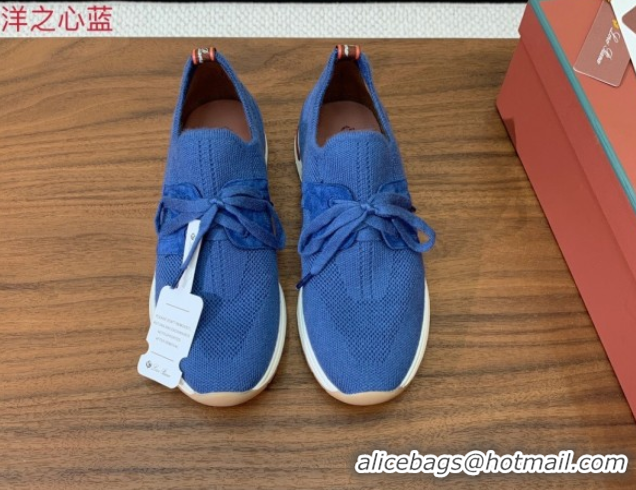Top Design Loro Piana 360 LP Lady Flexy Walk Sneakers in Knit and Suede Ocean Blue 0708009