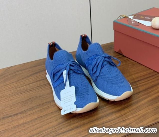 Top Design Loro Piana 360 LP Lady Flexy Walk Sneakers in Knit and Suede Ocean Blue 0708009