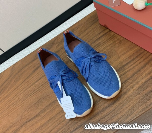 Top Design Loro Piana 360 LP Lady Flexy Walk Sneakers in Knit and Suede Ocean Blue 0708009