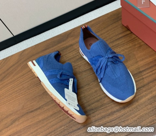 Top Design Loro Piana 360 LP Lady Flexy Walk Sneakers in Knit and Suede Ocean Blue 0708009