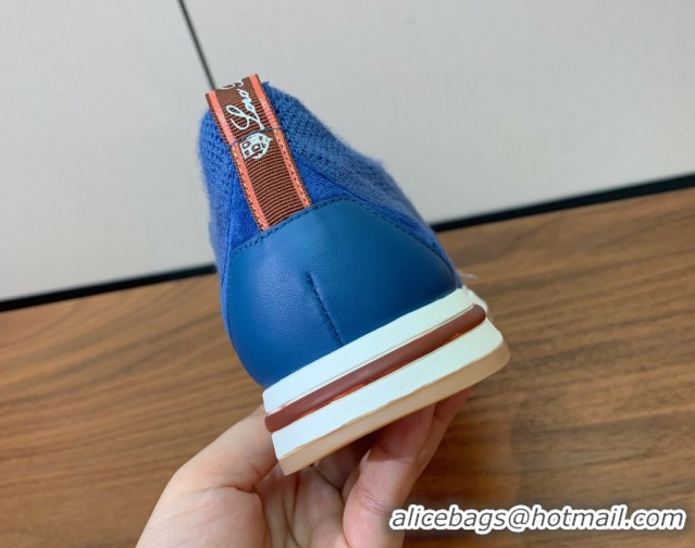 Top Design Loro Piana 360 LP Lady Flexy Walk Sneakers in Knit and Suede Ocean Blue 0708009