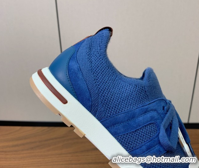 Top Design Loro Piana 360 LP Lady Flexy Walk Sneakers in Knit and Suede Ocean Blue 0708009