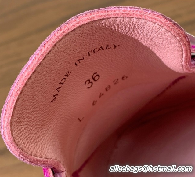 Pretty Style Loro Piana Charms Walk Babouche Loafer Mules in Suede and Crocodile-Like Leaher Inserts Light Fuchsia Pink 