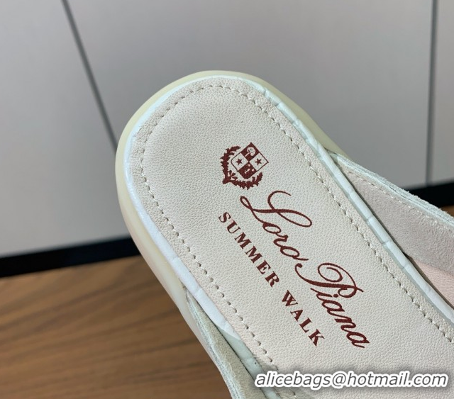 Most Popular Loro Piana Charms Walk Babouche Loafer Mules in Suede and Crocodile-Like Leaher Inserts Light Apricot 07080