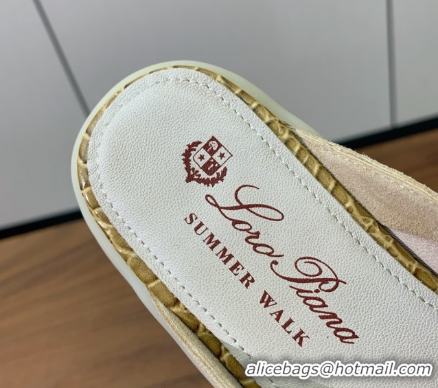 Good Looking Loro Piana Charms Walk Babouche Loafer Mules in Suede and Crocodile-Like Leaher Inserts 387Apricot 0708015