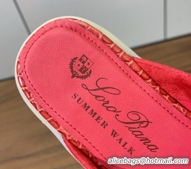 Charming Loro Piana Charms Walk Babouche Loafer Mules in Suede and Crocodile-Like Leaher Inserts Red 0708017