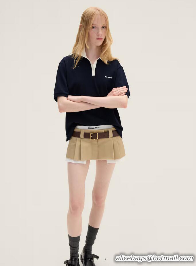 ​High Quality Miu Miu Cotton Pique Polo Shirt 5998 Navy Blue 2025