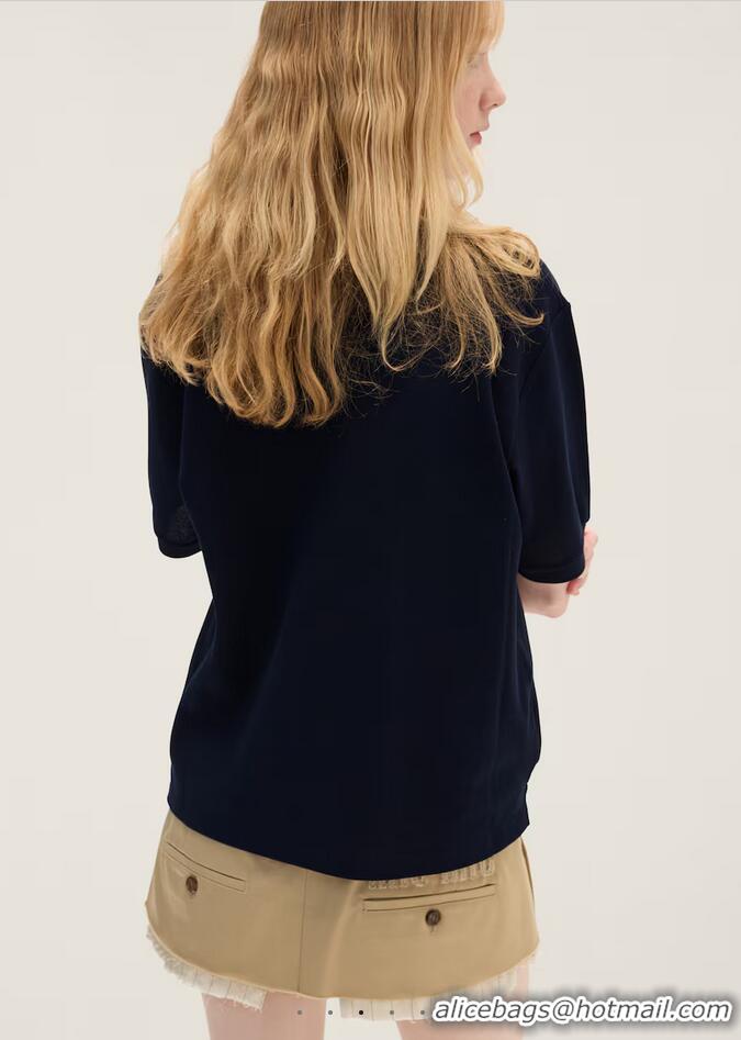 ​High Quality Miu Miu Cotton Pique Polo Shirt 5998 Navy Blue 2025