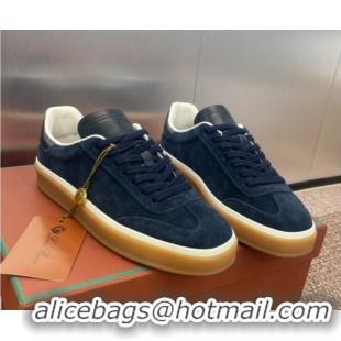 Luxury Cheap Loro Piana Tennis Walk Sneaker in Suede Dark Blue 5080807
